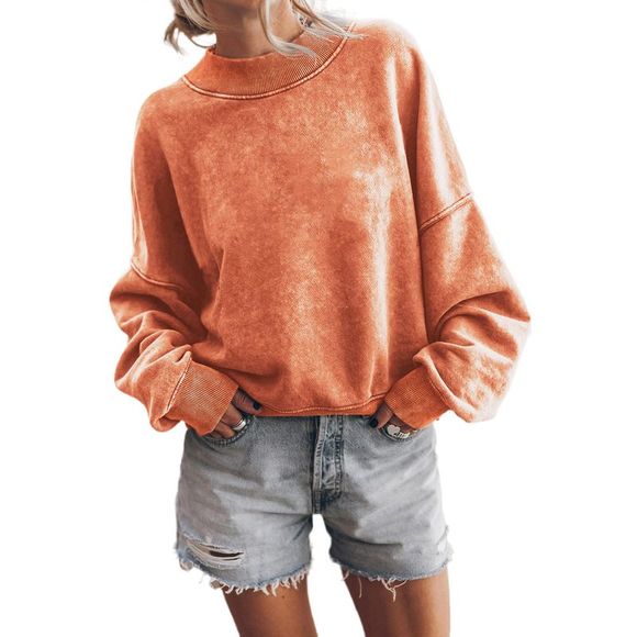 Azura Exchange  Orange Drop Shoulder Crew Neck Pullover Sweatshirt - Picture 4 of 5